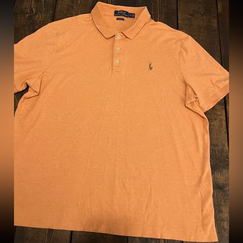 Ralph Lauren Polo Shirt Mens Large Orange Multicolor Pony Classic Fit